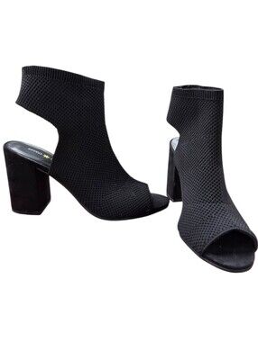 Seven Dials Black Knit Peep Toe Block Heel Cutout Ankle Bootie Heels Size 8.5M